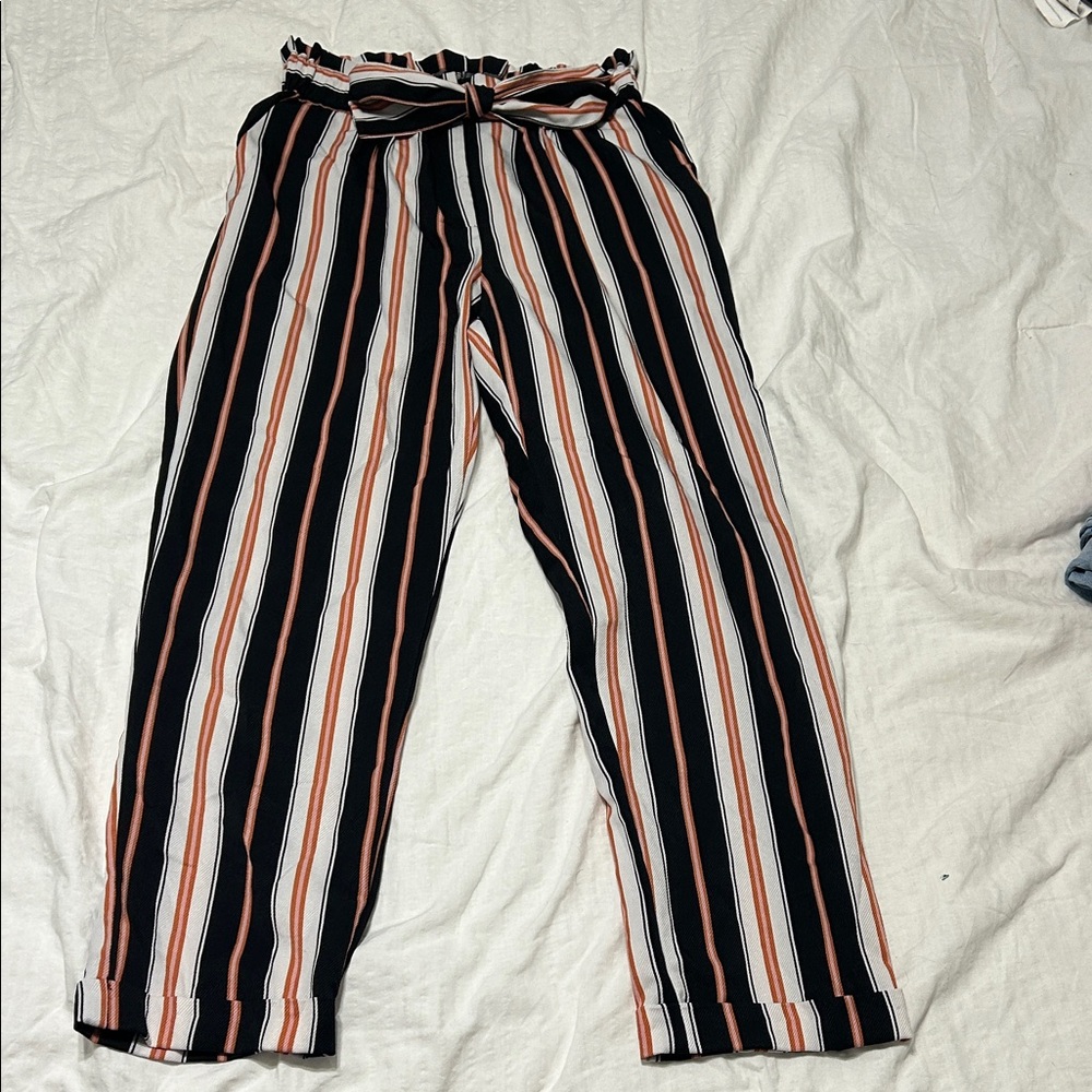 Joe B Black and White Striped Straight Leg Pants